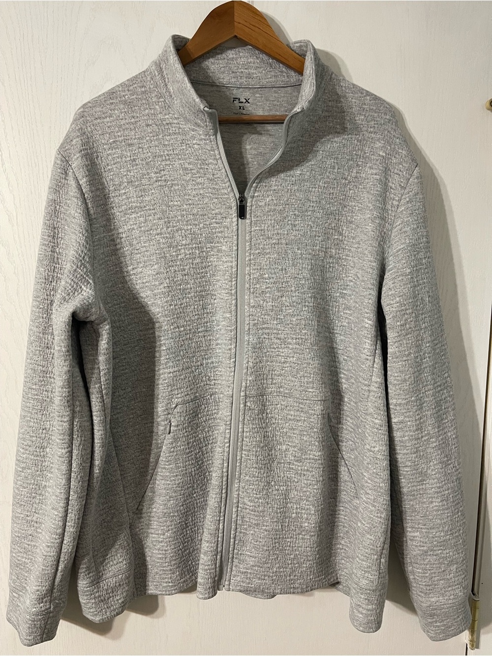 FLX Men's Light Gray Athletic Full Zip Sweater